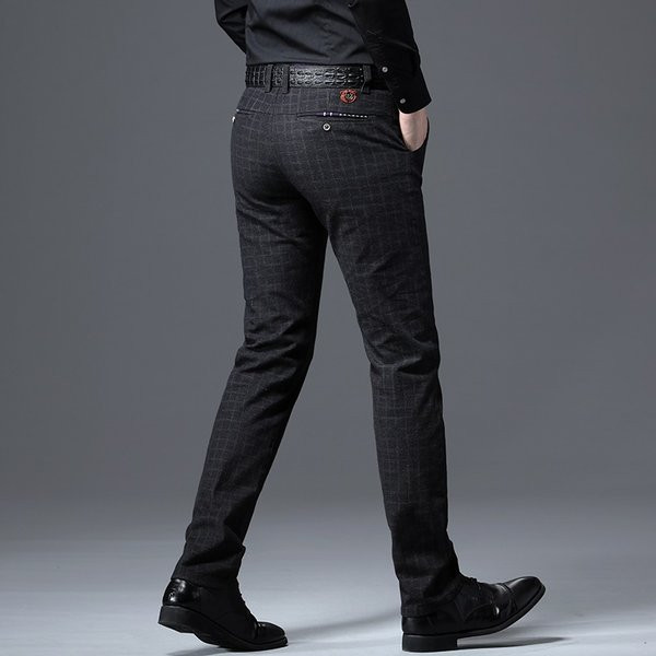 Muške karirane poslovne hlače s džepovima