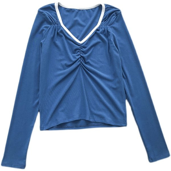 Bluză casual de damă cu mâneci lungi și decolteu spitz