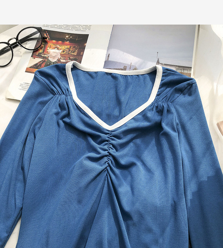 Bluză casual de damă cu mâneci lungi și decolteu spitz