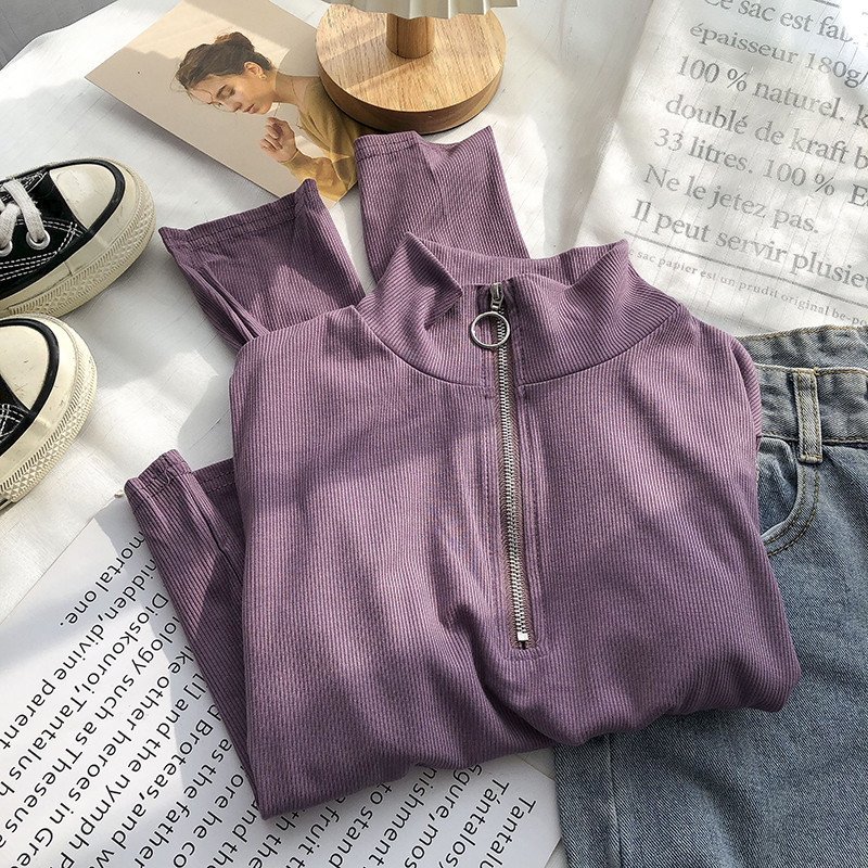 Bluza de dama cu guler inalt si fermoar