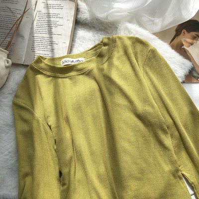 Bluză de damă simplă cu decolteu rotund și mâneci lungi