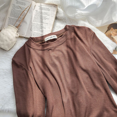 Bluză de damă simplă cu decolteu rotund și mâneci lungi