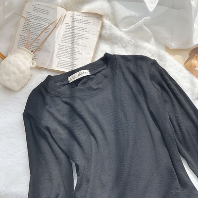 Bluză de damă simplă cu decolteu rotund și mâneci lungi