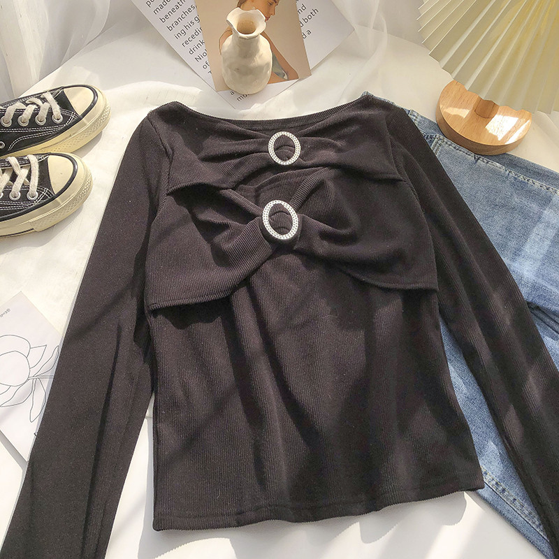 Bluză de damă modernă cu pietre și mâneci lungi