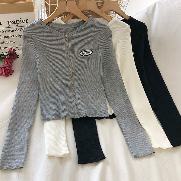 Bluză casual de damă cu fermoar și decolteu oval