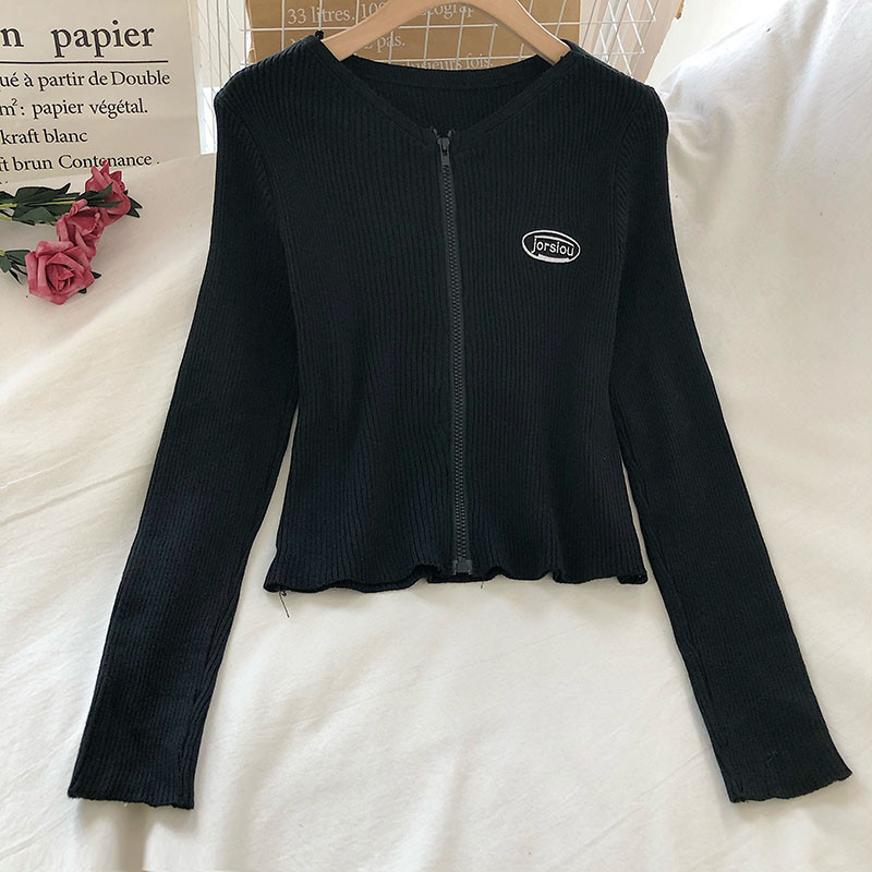 Bluză casual de damă cu fermoar și decolteu oval