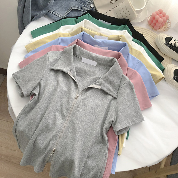 Bluză de damă mulata, cu fermoar și guler clasic