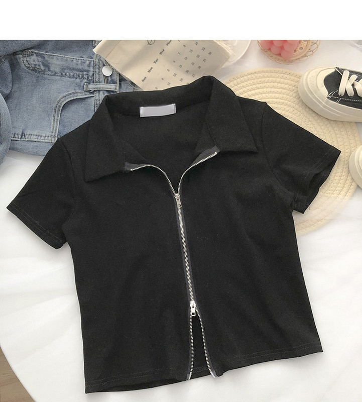 Bluză de damă mulata, cu fermoar și guler clasic