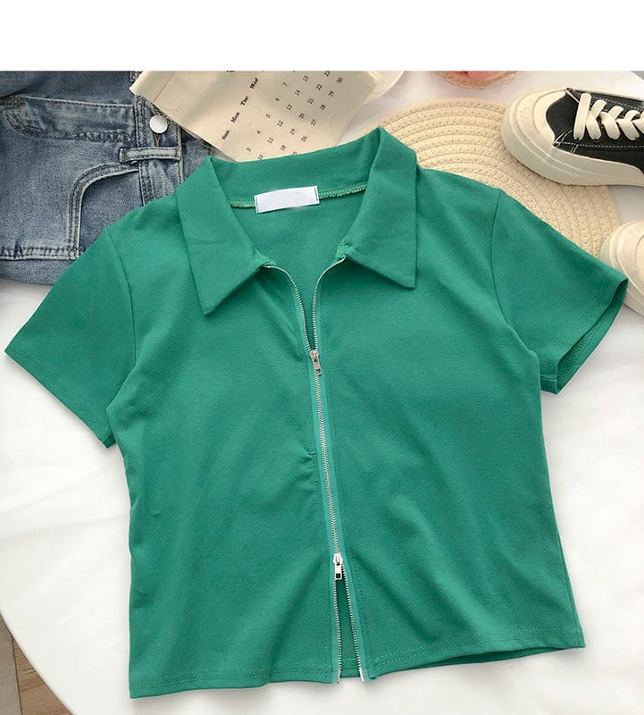 Bluză de damă mulata, cu fermoar și guler clasic