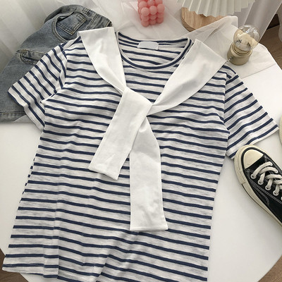 Tricou dama in dungi cu maneca scurta