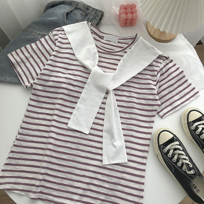 Tricou dama in dungi cu maneca scurta