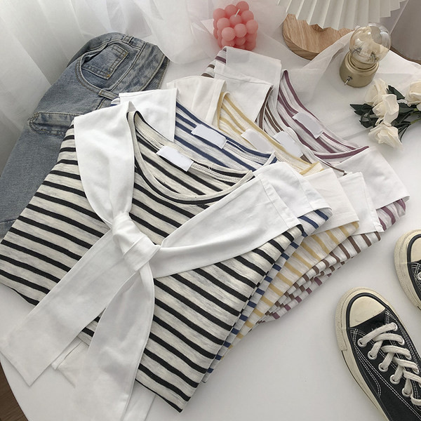 Tricou dama in dungi cu maneca scurta