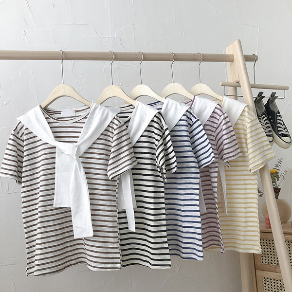 Tricou dama in dungi cu maneca scurta