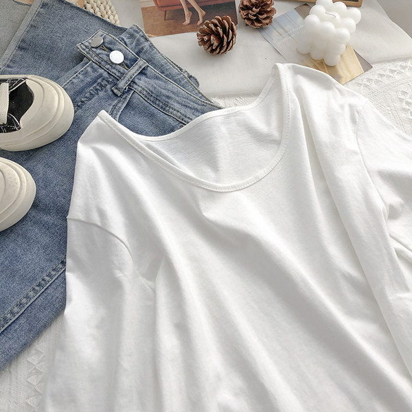 Tricou subțire din bumbac cu decolteu oval