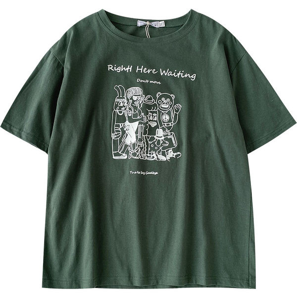 Tricou lat din bumbac pentru femei cu aplicație și inscripție