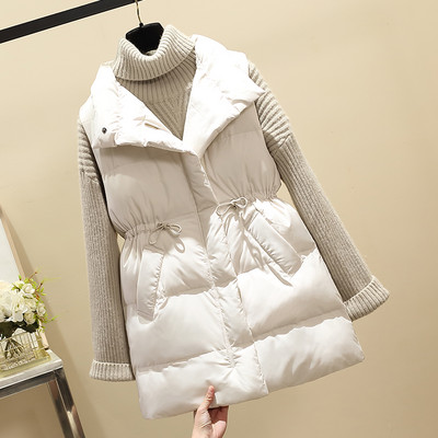 Vestă groasă de iarnă cu lungime medie și legături în talie