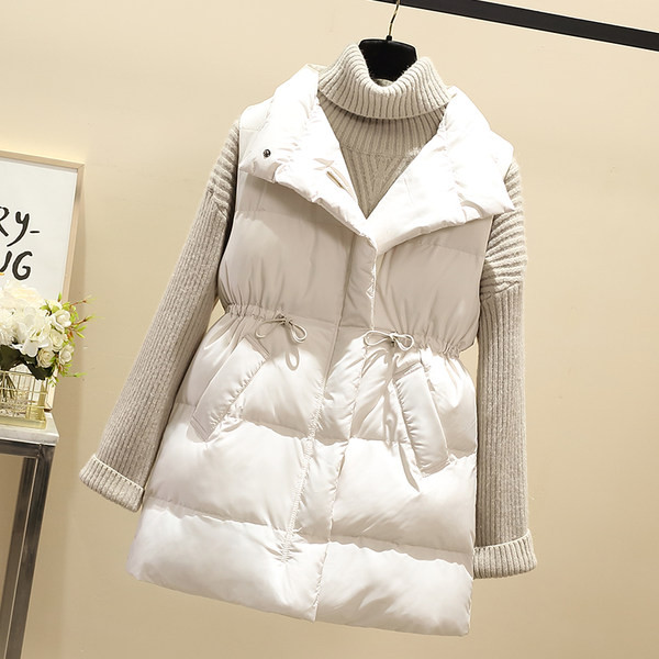 Vestă groasă de iarnă cu lungime medie și legături în talie