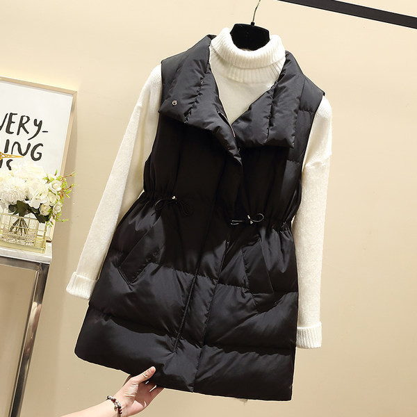 Vestă groasă de iarnă cu lungime medie și legături în talie