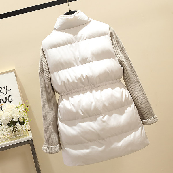 Vestă groasă de iarnă cu lungime medie și legături în talie