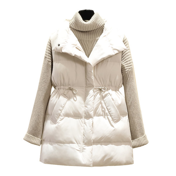 Vestă groasă de iarnă cu lungime medie și legături în talie