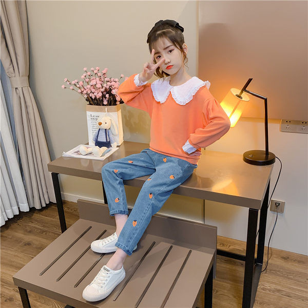 Set copii pentru fete din două părți - blugi și bluză