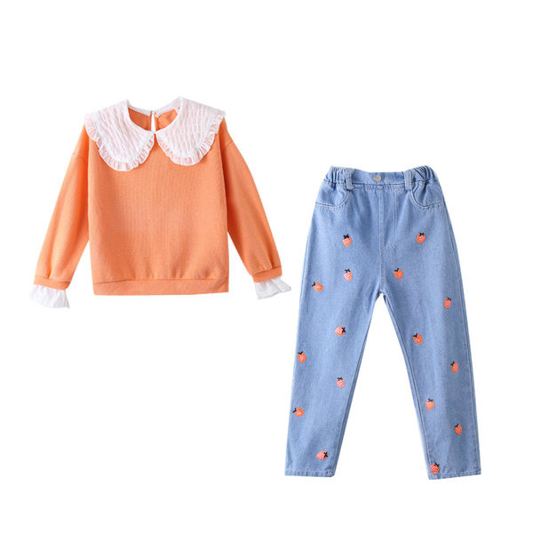 Set copii pentru fete din două părți - blugi și bluză