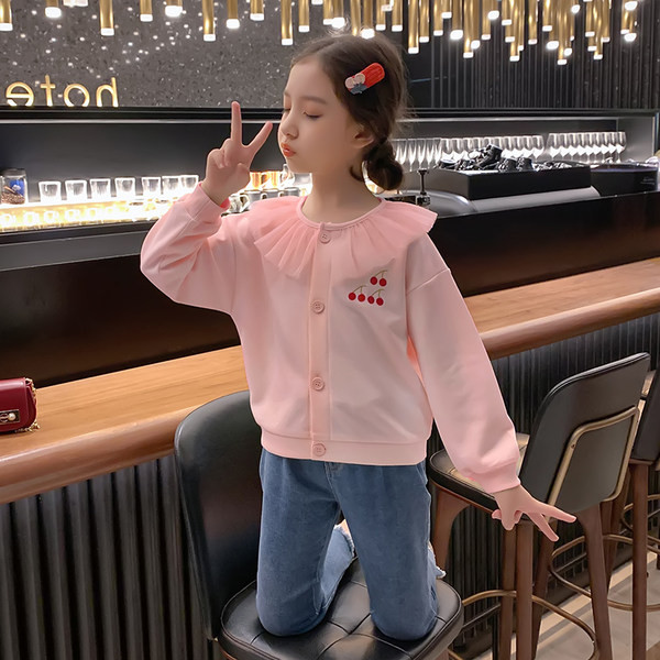 Set modern pentru copii de vestă și blugi cu broderie pentru fete