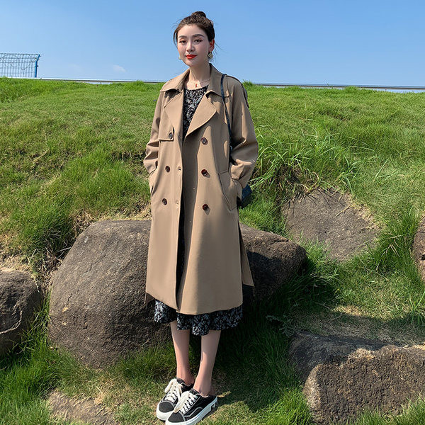 Palton lung de damă modern cu nasturi și curea - patru culori