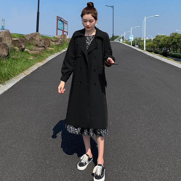 Palton lung de damă modern cu nasturi și curea - patru culori