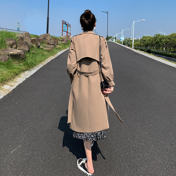 Palton lung casual de dama cu centura si nasturi