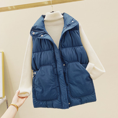 Vesta de iarna cu centura in talie si buzunare mari