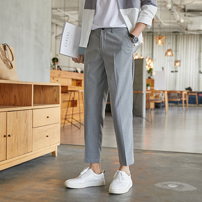 Pantaloni bărbați cu dungi cu lungimea de 9/10 - mai multe culori