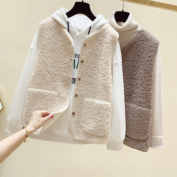 Vestă de puf de primăvară-toamnă cu nasturi și buzunare