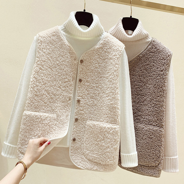 Vestă de puf de primăvară-toamnă cu nasturi și buzunare