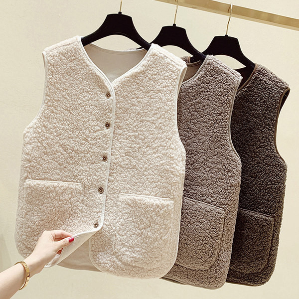 Vestă de puf de primăvară-toamnă cu nasturi și buzunare