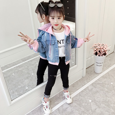 Geaca de blugi pentru copii model nou cu gluga si cravate