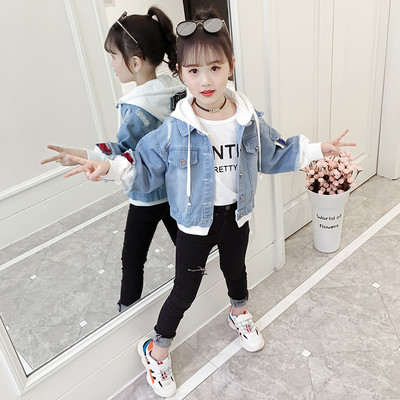 Geaca de blugi pentru copii model nou cu gluga si cravate