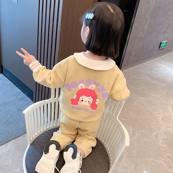 Set pentru copii din două părți bluză și pantaloni în galben și roz