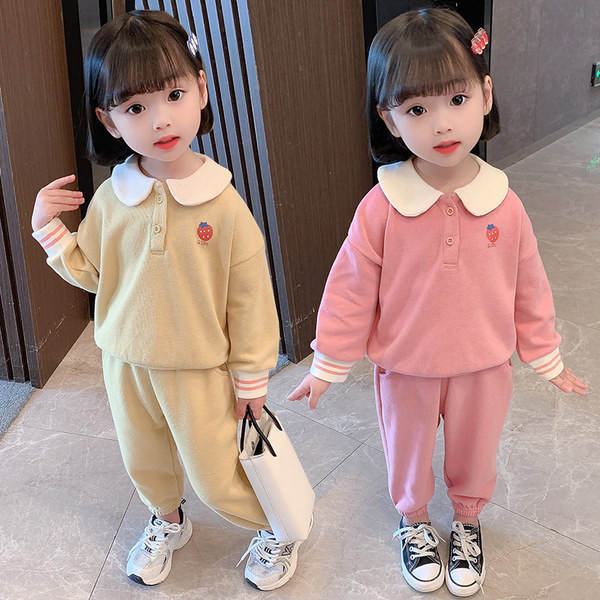 Set pentru copii din două părți bluză și pantaloni în galben și roz