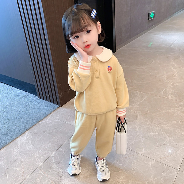 Set pentru copii din două părți bluză și pantaloni în galben și roz