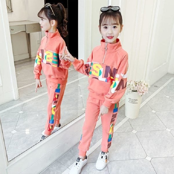 Set de bluza sport pentru copii cu guler inalt si pantaloni - doua culori