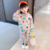 Set de bluză și pantaloni de culoare pentru copii în roz și gri