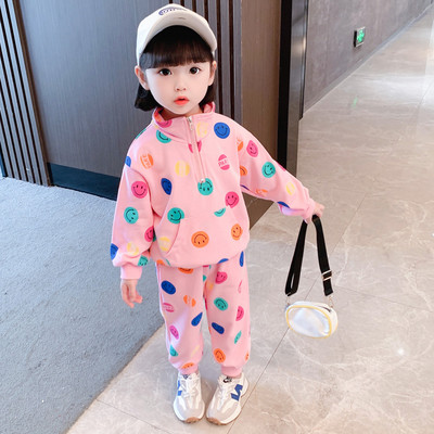 Set de bluză și pantaloni de culoare pentru copii în roz și gri