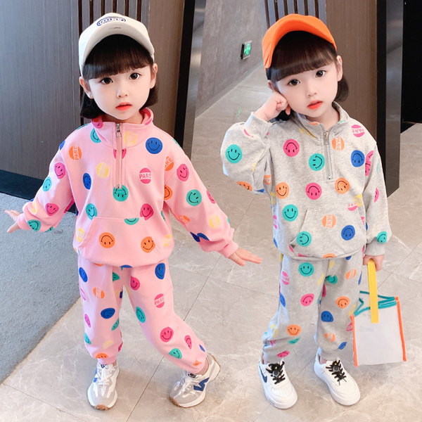 Set de bluză și pantaloni de culoare pentru copii în roz și gri