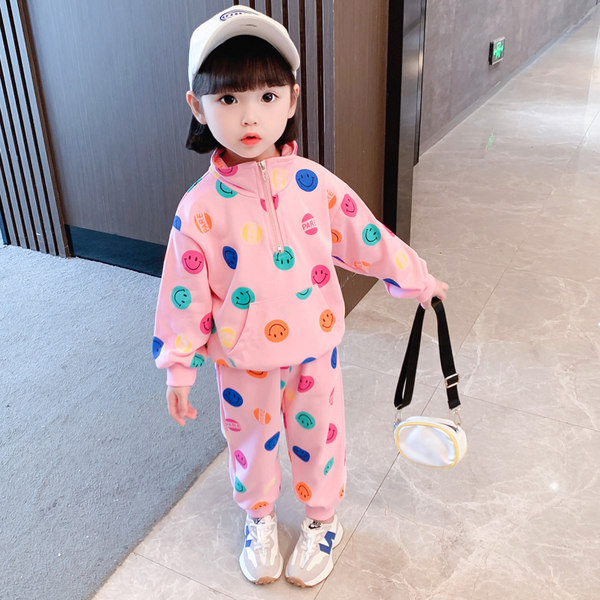 Set de bluză și pantaloni de culoare pentru copii în roz și gri