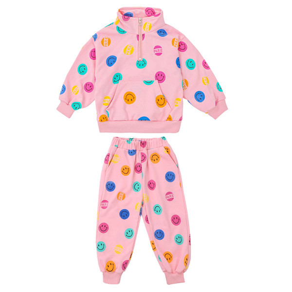 Set de bluză și pantaloni de culoare pentru copii în roz și gri