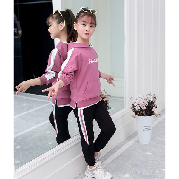 Set sport pentru copii din două părți pantaloni și bluză cu glugă și inscripție