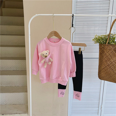 Set pentru copii de bluză din două piese cu element 3D și jambiere pentru fete