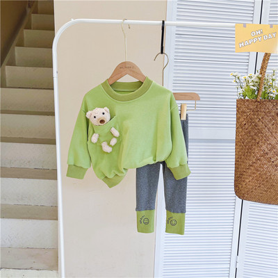 Set pentru copii de bluză din două piese cu element 3D și jambiere pentru fete