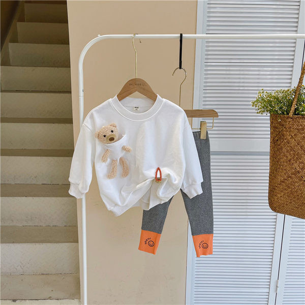 Set pentru copii de bluză din două piese cu element 3D și jambiere pentru fete